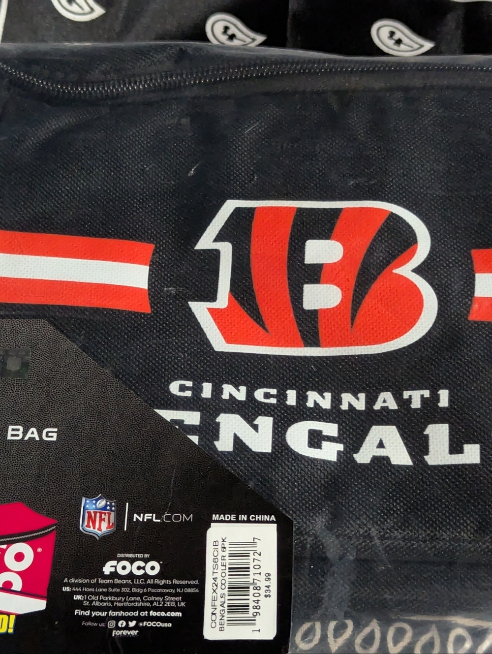 Cincinnati Bengals Black & Orange Logo Cooler Bag